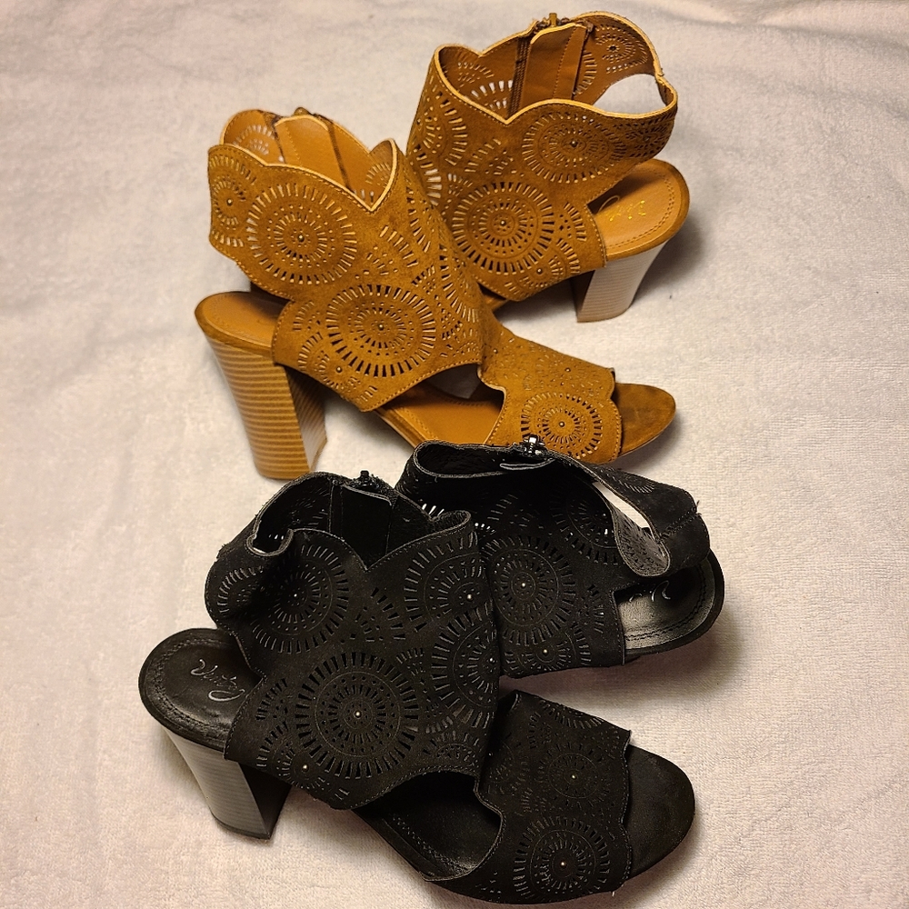 Vintage 7 Eight Black and Brown Summer Block Sandals Heeled Pair Of 2 Size 10M